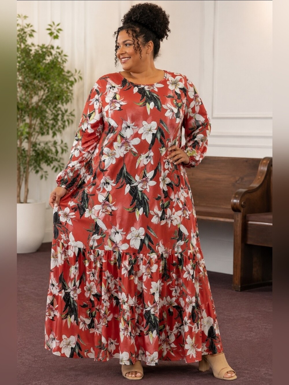 Alia Rust Floral Plus Size Maxi Dress